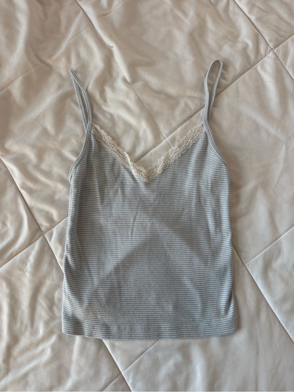 Light Blue Lace-Trim Ribbed Cami Tank Top